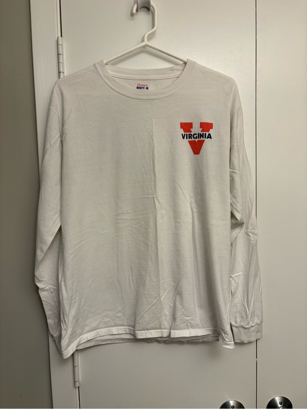 Hanes White Long-Sleeve Tee with Orange Virginia V Logo